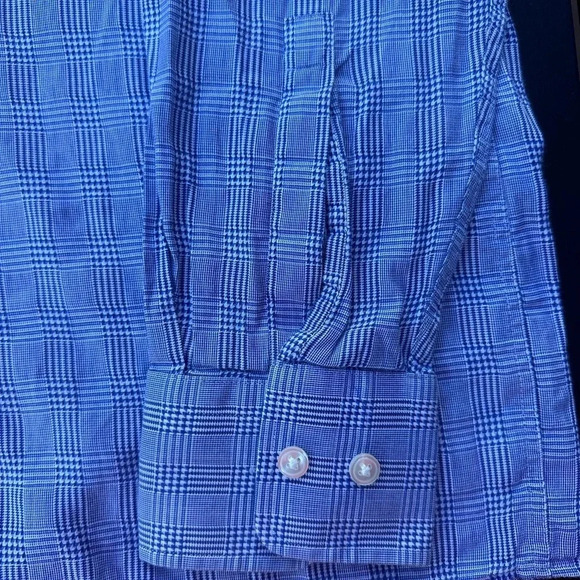 Boss Sharp Fit Checkered Light Blue Collared Button Down Dress Shirt Size 15.5 - Picture 2 of 7